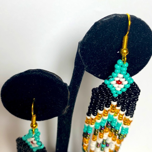 Luxury Hand Crafted Beaded Earrings Chandelier 4” Quality Materials Gypsy Boho - Picture 4 of 5